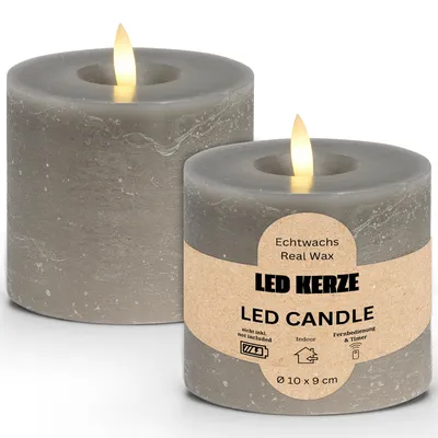 Produktbild von LED Stumpenkerzen Set Wachs, Flackernde Flamme, Ø 10x9 cm, Taupe