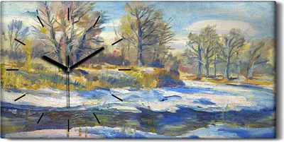 Produktbild von Wandkunst Leinwand Bild Uhr 60x30 Malerei Winter Schnee Wald Bäume Natur - schwarze Hände
