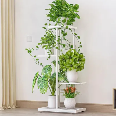 Immagine prodotto di Supporto per piante in metallo GarveeMore, adatto per interni ed esterni, scaffale angolare per fiori e piante