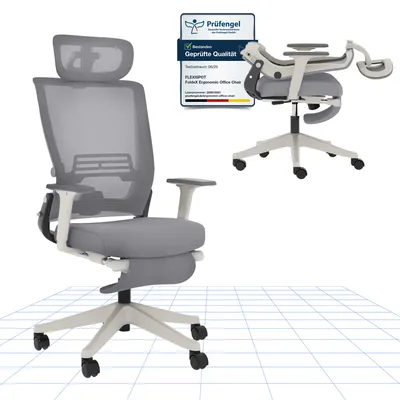 Produktbild von FLEXISPOT Foldex Ergonomischer Bürostuhl, klappbarer Bürostuhl für Kleine Räume mit Lendenwirbelstütze Höhenverstellbaren Armlehnen mit Fußstütze Grau