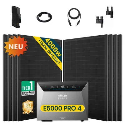 Produktbild von Balkonkraftwerk 4000W (8x500W) mit Anker Solix Solarbank 4 E5000 Pro, ohne Halterung