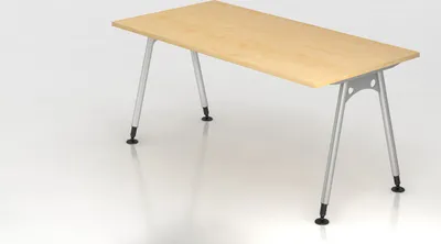 Produktbild von Schreibtisch Keijo | Ahorn | BxT 160x80cm | Höhe 68-76cm | stufenlos höhenverstellbar | A-förmiges Rundrohrgestell Silber | Rechteckform