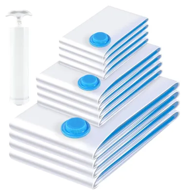 Produktbild von 12 Stück Vakuumbeutel für Kleidung Bettdecken 3 Größen Vakuumierbeutel mit Luftdichtem Ventil und Handpumpe Staubsauger Vakuumierbeutel für Kleidung