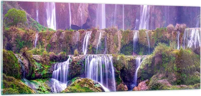 Produktbild von Bilder auf glas - Wasserfall Natur - 100x40cm - Glasbilder - Wandbilder - Kunstdruck - zum Aufhängen bereit - Wanddekoration aus Glas - Glas Bilder - Wandbild auf Glas - Einteilig - GAB100x40-3893