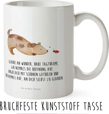 Produktbild von Mr. & Mrs. Panda Plastikbecher Hund Marienkäfer - Weiß - Geschenk, Sprüche, Mischlingshund, Kindergarten Becher, Positiv, Pott, Mischlinghund, Zuversichtlich, Kindertasse