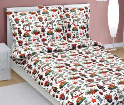 Zdjęcie produktu dla Pościel bawełniana - Boże Narodzenie - czerwona - 140x200, 70x90