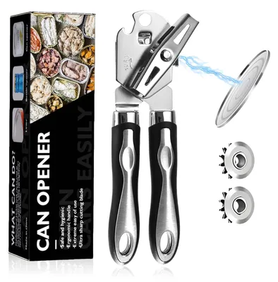 Manueller Blikopener aus Edelstahl, schwarz, 20,5 cm