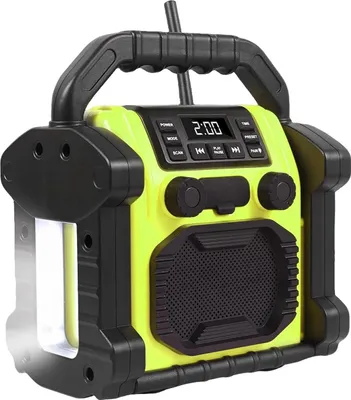 Produktbild von Bluetooth Lautsprecher mit Radio FM, IPX66 wasserdicht, 4000mAh Powerbank, LED Licht, tragbarer Outdoor Baustellenlautsprecher mit Griff