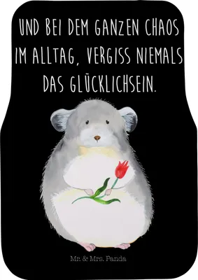 Produktbild von Mr. & Mrs. Panda Auto Teppich Chinchilla Blume - Schwarz - Geschenk, Chinchillas, Automatte, Kummer, Tiere, Fußmatte, Büro, Auto-Fußmatte, traurig sein, Fürs, Chaos