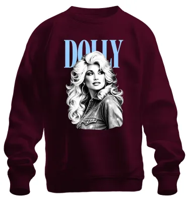 Productafbeelding van Dolly Parton, iconisch sweatshirt/pullover in vintage/retro stijl, met afbeelding van de countryzangeres, kleur: bordeauxrood, maat: S