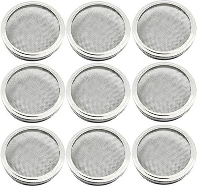 Imagen del producto de Tapas de acero inoxidable Unyqoos® de 86 mm – juego de 9 unidades para frascos de boca ancha, ideales para germinar semillas, con ventilación, resistentes a la corrosión, y se pueden lavar sin necesidad de retirarlas