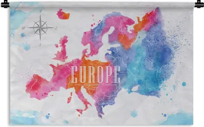 Produktbild von MuchoWow® Wandteppich Wandbehang Karte - Aquarell 60x40 cm Tapisserie Dekoration Wandtuch - Wanddekorationen