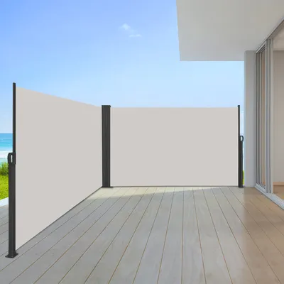 Obrázek produktu pro LZQ 200x600cm výsuvná boční markýza Polyesterová markýza Neprůhledná ochrana soukromí Sluneční clona Windbreak pro zahradu a terasu, šedá