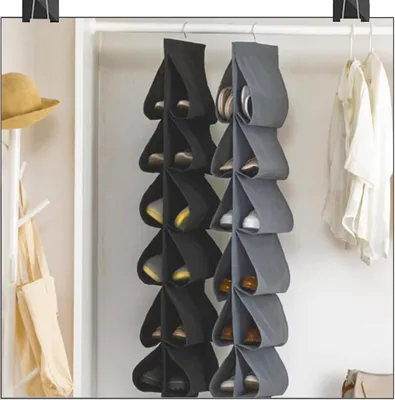 Produktbild von Hängender Organizer Schuhregal 117x32 cm, 12 Fächer, Tür Aufbewahrungssystem, Schwarz, für Sneakers