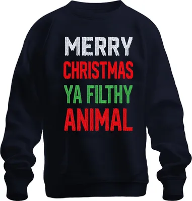 Zdjęcie produktu dla Merry Christmas Ya Filthy Animal Weihnachten Strickoptik brzydki sweter Bluza Uni , granatowy, L