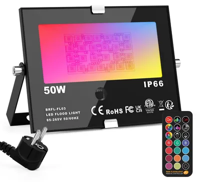 LED-Flutlicht 50 W RGB IP66 mit Fernbedienung, dimmbar