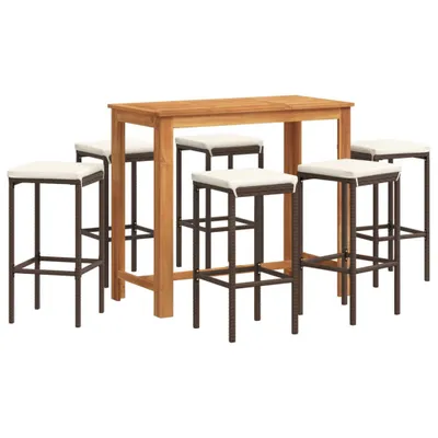 Produktbild von 7-tlg. Gartenbar-Set Braun Massivholz Akazie und Poly Rattan