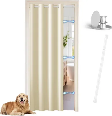 Obrázok produktu pre Tepelný dverový záves 132 x 210 cm, svetlobéžová, s teleskopickou tyčou 70-125 cm, pre dvere skrine