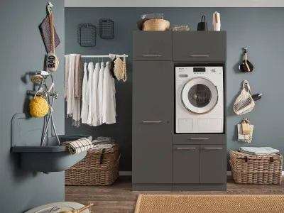 Produktbild von Waschmaschinenumbauschrank >LAUNDREEZY< in anthrazit - 117,5x200x67,5 (BxHxT)
