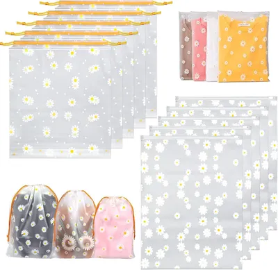 Imagen del producto de Bolsas de almacenamiento reutilizables e impermeables, juego de 10 unidades: 5 con cremallera y 5 con cordón