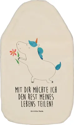 Produktbild von Mr. & Mrs. Panda Wärmflasche Einhorn Blume - Weiß - Geschenk, naturkautschuk, Wärmekissen, Einhörner, mit Bezug, Ehepaar, Wärmflaschen, Unicorn, Liebe, Bettflasche
