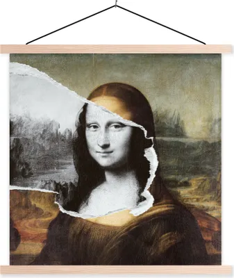 Produktbild von MuchoWow® Textilposter Mona Lisa - Da Vinci - Alte Meister 120x120 cm mit holzfarbenen Rahmen - Textil-Poster