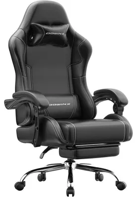 Obrázek produktu pro Herní židle, ergonomická židle, herní křeslo s podnožkou, nosnost 150 kg, herní židle s nastavitelnými podloketníky, černá barva