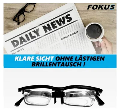 Produktbild von Individuell einstellbare Brille von -6 bis +3 Dioptrien, Verstellbare Lesebrille