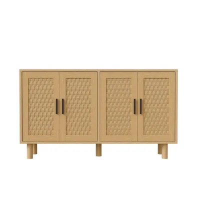 Produktbild von ProximaX Kommode Sideboard 4 Türen Eichenoptik 140x40x80 cm mit PVC Rattan Muster Metallgriffe