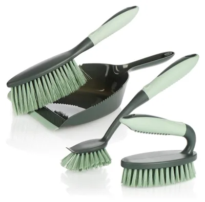 Produktbild von COM-FOUR® 4-teiliges Reinigungs-Set, Handfeger, Kehrschaufel, Handbürste und Spülbürste, perfektes Reinigungs-Starterset
