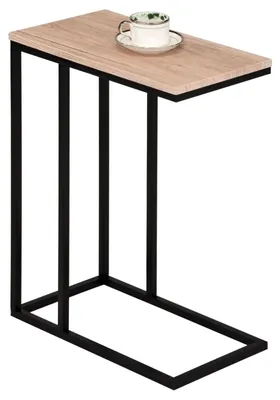 Produktbild von Beistelltisch DEBORA, praktischer Wohnzimmertisch in C-Form, schöner Couchtisch Tischplatte rechteckig in Wildeiche, eleganter Sofatisch mit Metallgestell in schwarz