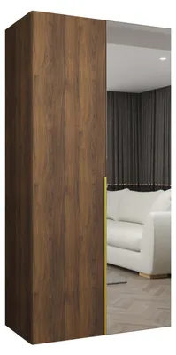 Produktbild von MEBLE KRYSPOL, Kleiderschrank Spiegel, 100x202x52, Warmia-Nuss, Griff Gold