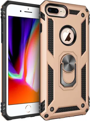 Image de coque pour iPhone 8 Plus avec anneau, coque double couche en PC TPU, coque antichoc avec support pour iPhone 7 Plus / 8 Plus Or