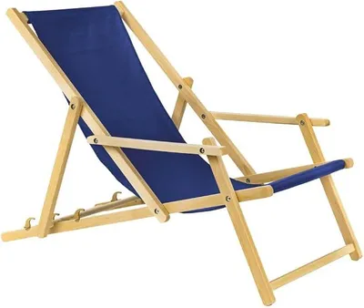 Imagen del producto de Silecomplaza: Tumbona de madera para jardín, playa o piscina. Tumbona plegable de 3 niveles con reposabrazos, color azul