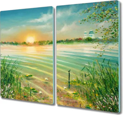 Produktbild von Coloray Schneidebrett Herdabdeckplatte 2x30x52 cm Kochplattenabdeckung Küchenbrett Hackbrett - Malerei Natur Fluss Wasser