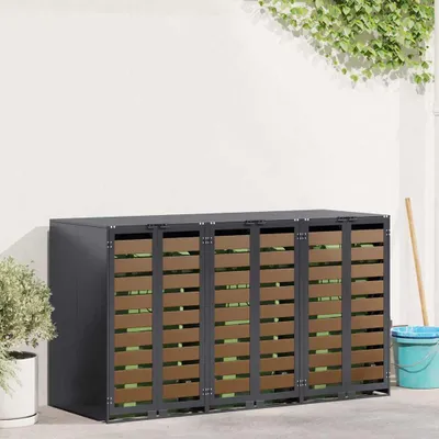Produktbild von Möbel Wagenmüllbehälter für 3 Behälter Stahl Anthrazit - Mülltonnenboxen &25791