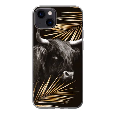 Produktbild von MuchoWow® Handyhülle Schutzhülle Hülle für iPhone 13 Schottischer Highlander - Blätter - Gold Silikon Softcase Handy Hülle - Karteninhaber