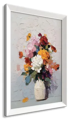 Obrázok produktu pre Obraz na stenu STYLER, 49x68 cm, biela váza, obraz vázy, kvetinový motív, Paríž, umelecký obraz, dekorácia na stenu, obývacia izba, spálňa, rám, dizajn
