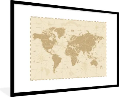 Produktbild von MuchoWow® MuchoWow® Gerahmtes Poster Weltkarte - Vintage - Retro 90x60 cm - Poster mit zchwarzem Bilderrahmen - Wanddekoration - Fotos