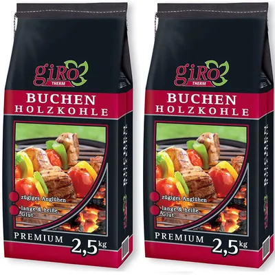 Zdjęcie produktu dla giRo węgiel do grilla Najwyższej jakości węgiel bukowy 2x 2,5 kg