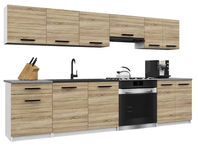 Immagine prodotto di Belini - Angolo cottura moderno ITALIA 2 - Mobili da cucina 240 cm in rovere Sonoma - Cucina componibile con pensili, mobili base e piani di lavoro