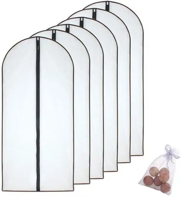 Produktbild von Schwarze atmungsaktive Klarsichtbeutel 60x100cm, 6er-Pack, mit Reißverschluss und Zedernholzkugeln