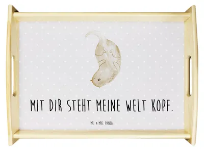 Produktbild von Mr. & Mrs. Panda Tablett Otter Kopfüber - Grau Pastell - Geschenk, Dekotablett, Verknallt, Servier, Niedlich, Frühstückstablett, Seeotter, Liebesgeschenk, Serviertablett
