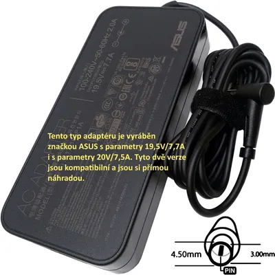 Immagine prodotto di ASUS 150W 19,5V (4,5PHI) per UX550GD, UX550GDX, UX550GE, UX550GEX, UX580GD, UX580GE, U5500GD, U5500G