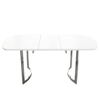Immagine prodotto di OKWISH Tavolo da pranzo allungabile - Con gambe in metallo argentato, piano in MDF bianco, 180 x 80 x 75 cm - Bianco