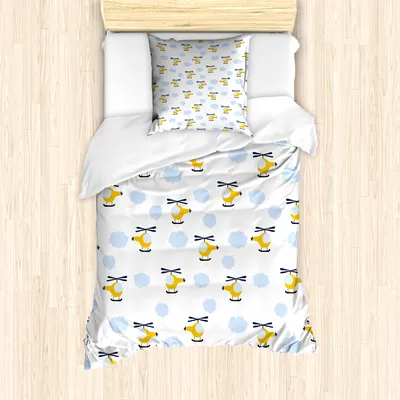 Produktbild von ABAKUHAUS Kindergarten Mantele, Flugzeug in den Wolken, Milbensicher Allergiker geeignet mit Kissenbezügen, 135 cm x 200 cm - 80 x 80 cm, Gelb und Blau