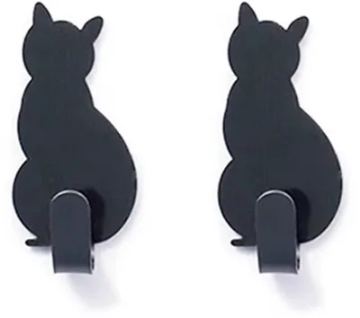 Produktbild von Katzenhaken – 2 schwarz Handtuchhaken – Handtuchhaken – Katzenhaken – Haken – 2 Stück – Wandhaken – Wandhaken – Schwarz – Handtuch zum Aufhängen – CHPN