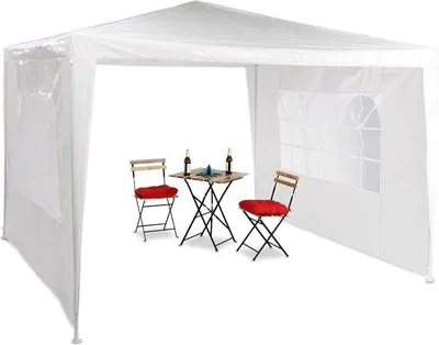 Produktbild von Festtente mit 2 Seitenwänden - 3x3 m - Metallrahmen - PE-Zelt - Partyzelt - Weiß