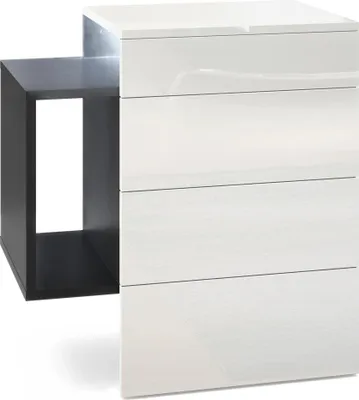Produktbild von Vladon Nachttisch Queens,  Germany, Nachttischschrank mit 2 Schubladen und 1 seitlichem Fach zur Wandmontage, Schwarz matt/Weiß Hochglanz, inkl. LED Unterbaustrahler weiß (60 x 63 x 36 cm)