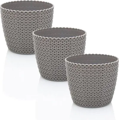 Image de Ensemble de pots de fleurs, 3 pièces, 14 cm, gris, 30 % de bois, pots en plastique